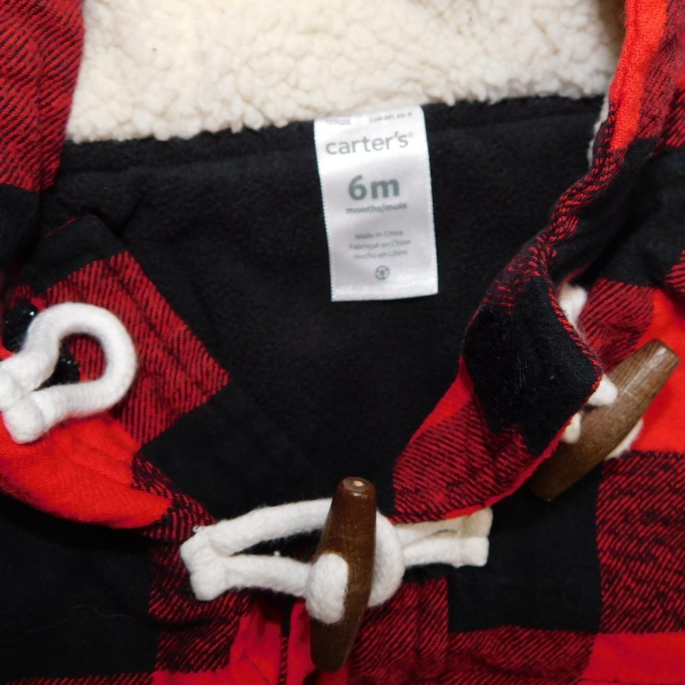 Carters Buffalo Plaid Red Black Hooded Fleece Lined Vest Baby Boy 6 Months 6M - Picture 2 of 7